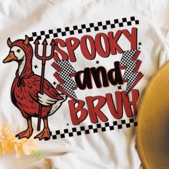 Spooky and Bruh Tee, Funny Goose Halloween Tee - Picture 2 of 4